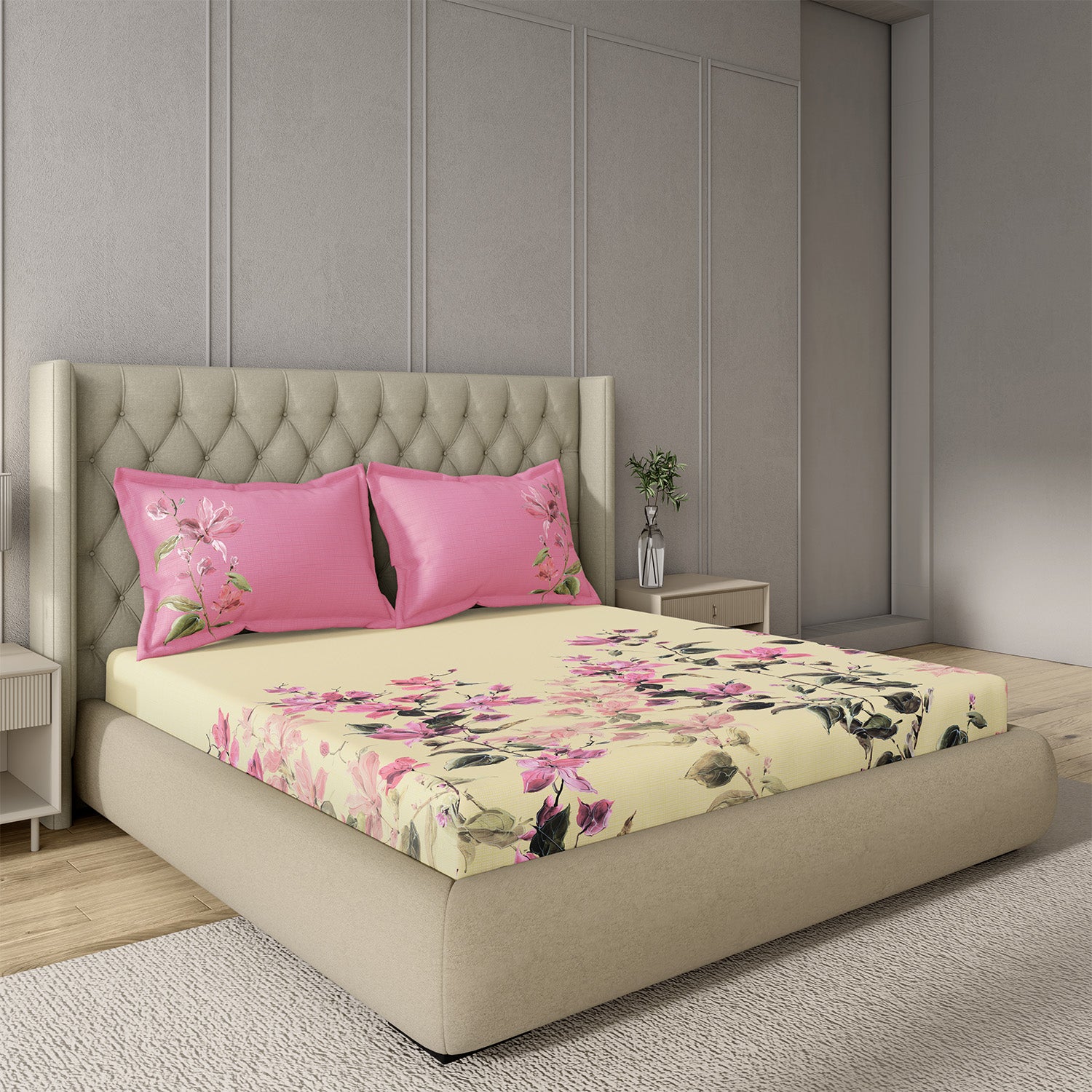 GM 100% Cotton Pink Digital Printed 122TC King Size Bedsheet | 274 x 274 cm