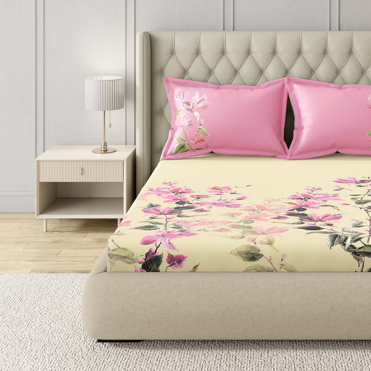 GM 100% Cotton Pink Digital Printed 122TC King Size Bedsheet | 274 x 274 cm