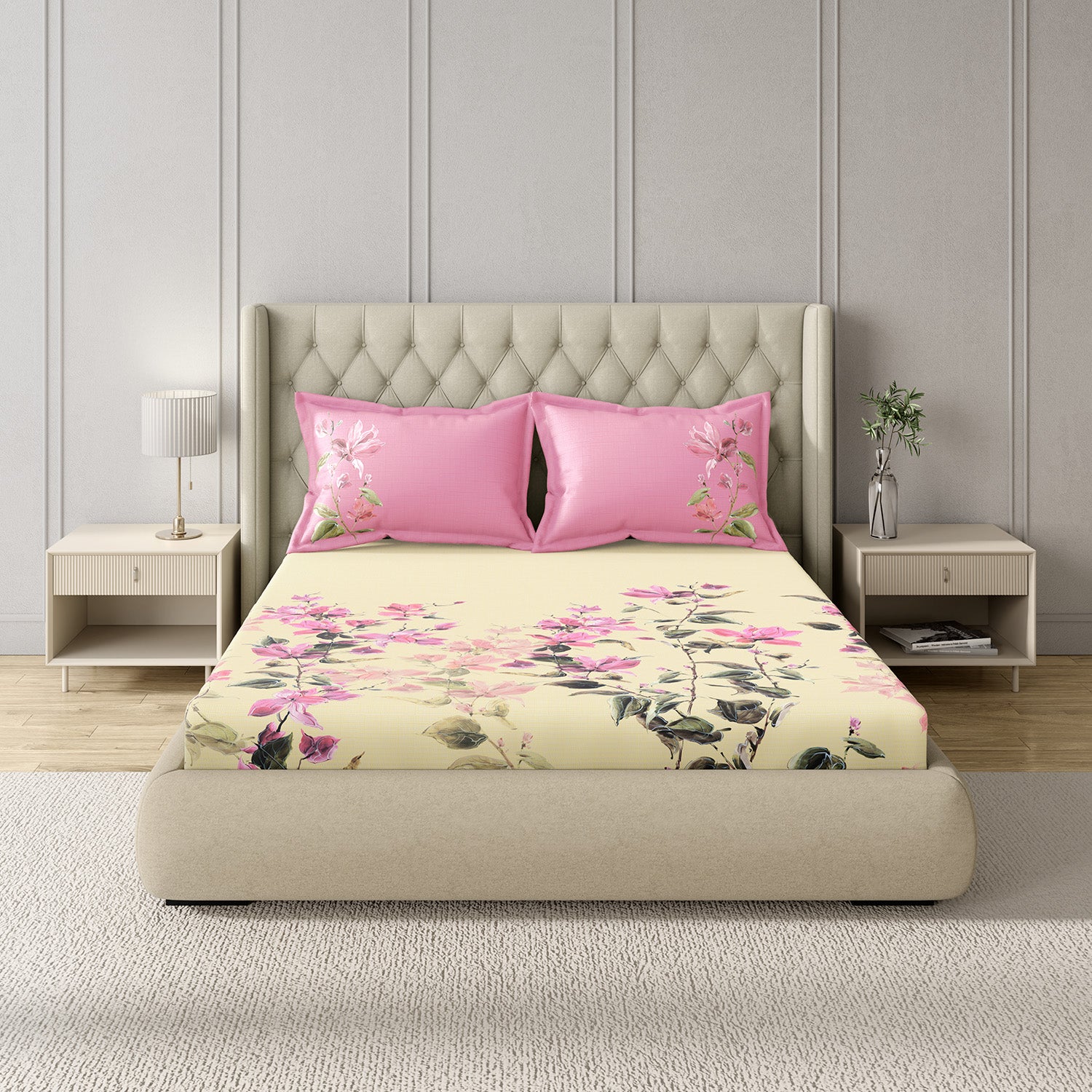 GM 100% Cotton Pink Digital Printed 122TC King Size Bedsheet | 274 x 274 cm