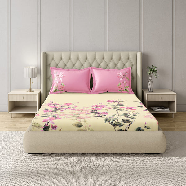 GM 100% Cotton Pink Digital Printed 122TC King Size Bedsheet | 274 x 274 cm dimensions