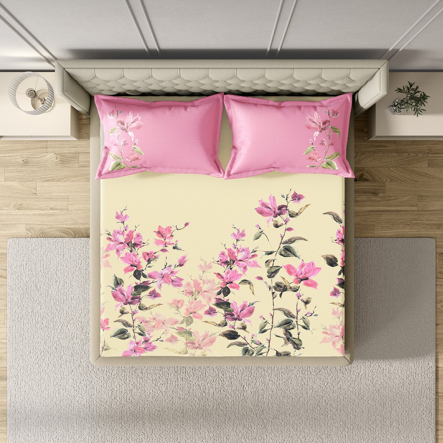 GM 100% Cotton Pink Digital Printed 122TC King Size Bedsheet | 274 x 274 cm