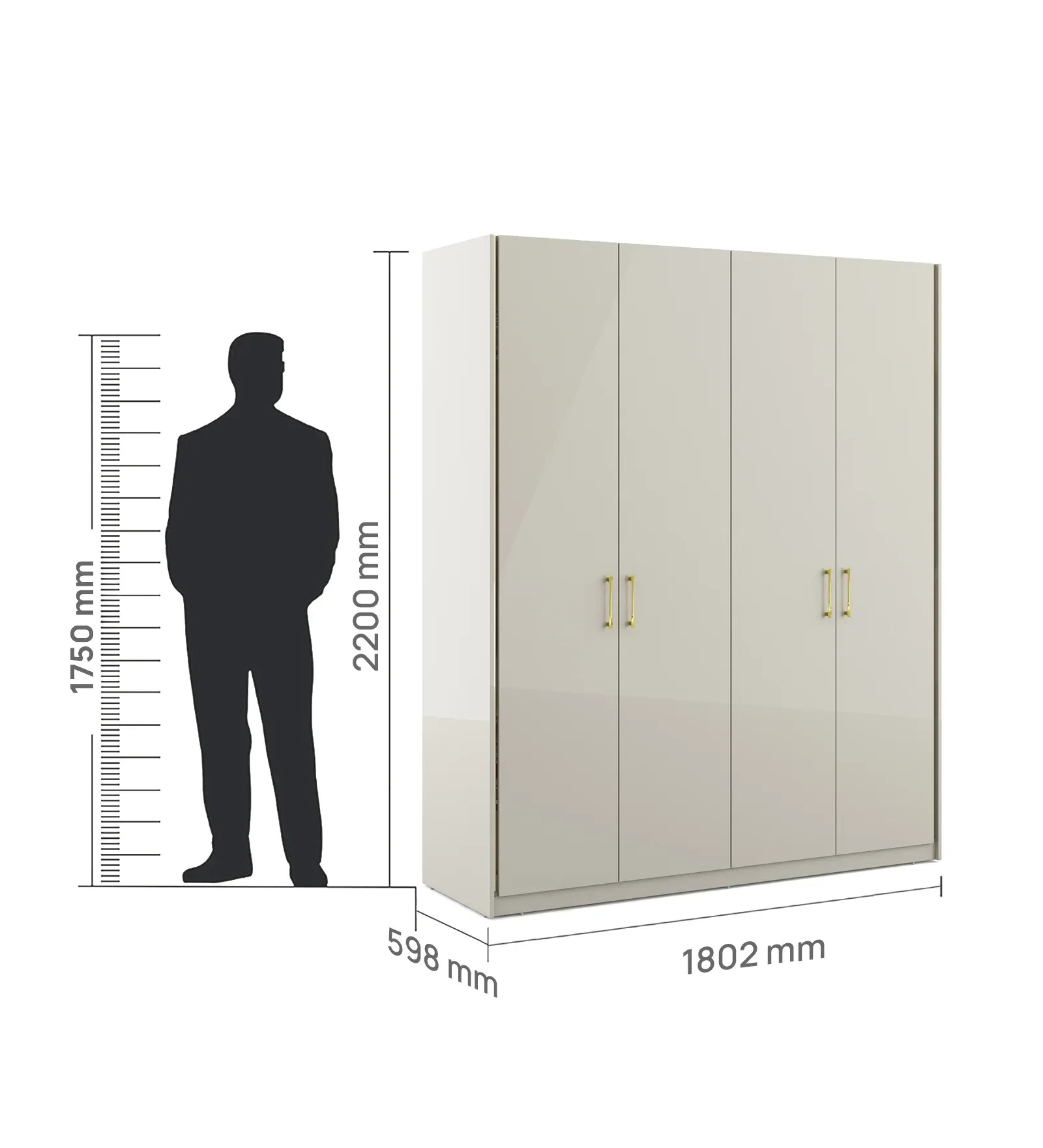 Stellar 4 Door Wardrobe in High Gloss White Finish - HomeTown