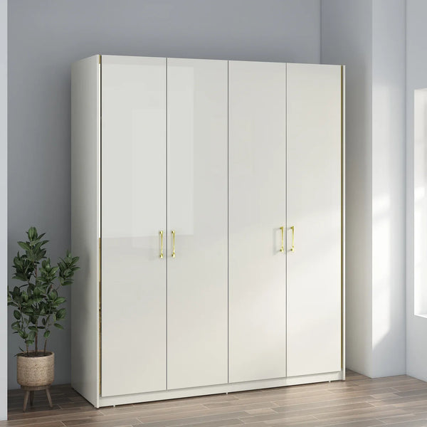 Stellar 4 Door Wardrobe in High Gloss White Finish dimensions
