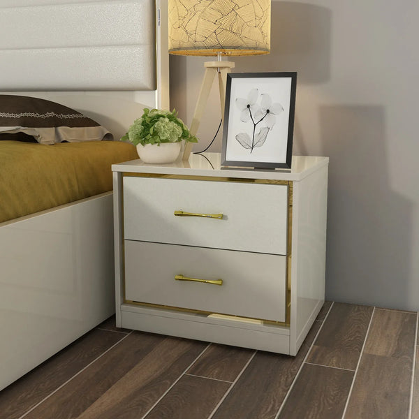 Stellar Night Stand in High Gloss White Colour dimensions