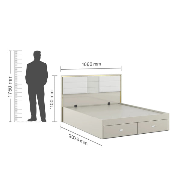 Stellar Queen Bed with Hydraulic Storage in High Gloss White dimensions