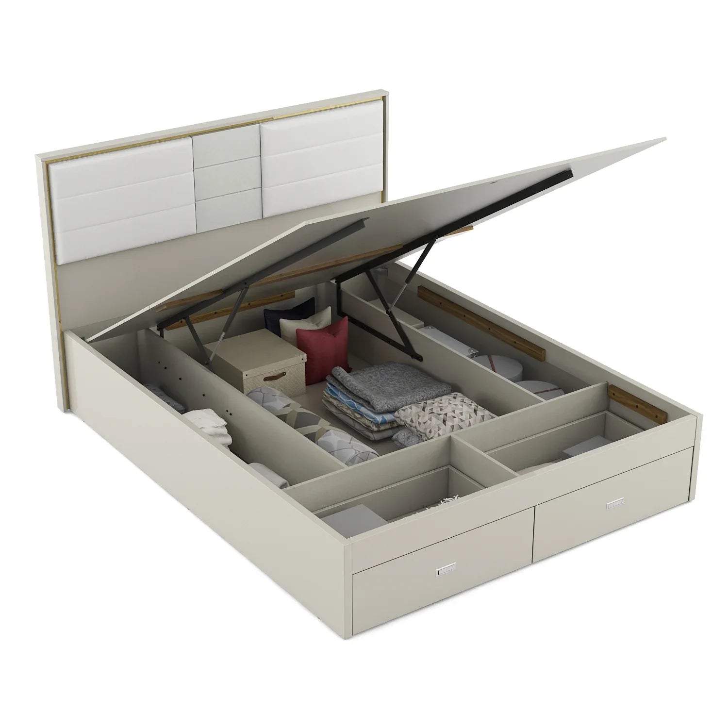 Stellar King Bed with Hydraulic Storage in High Gloss White - HomeTown