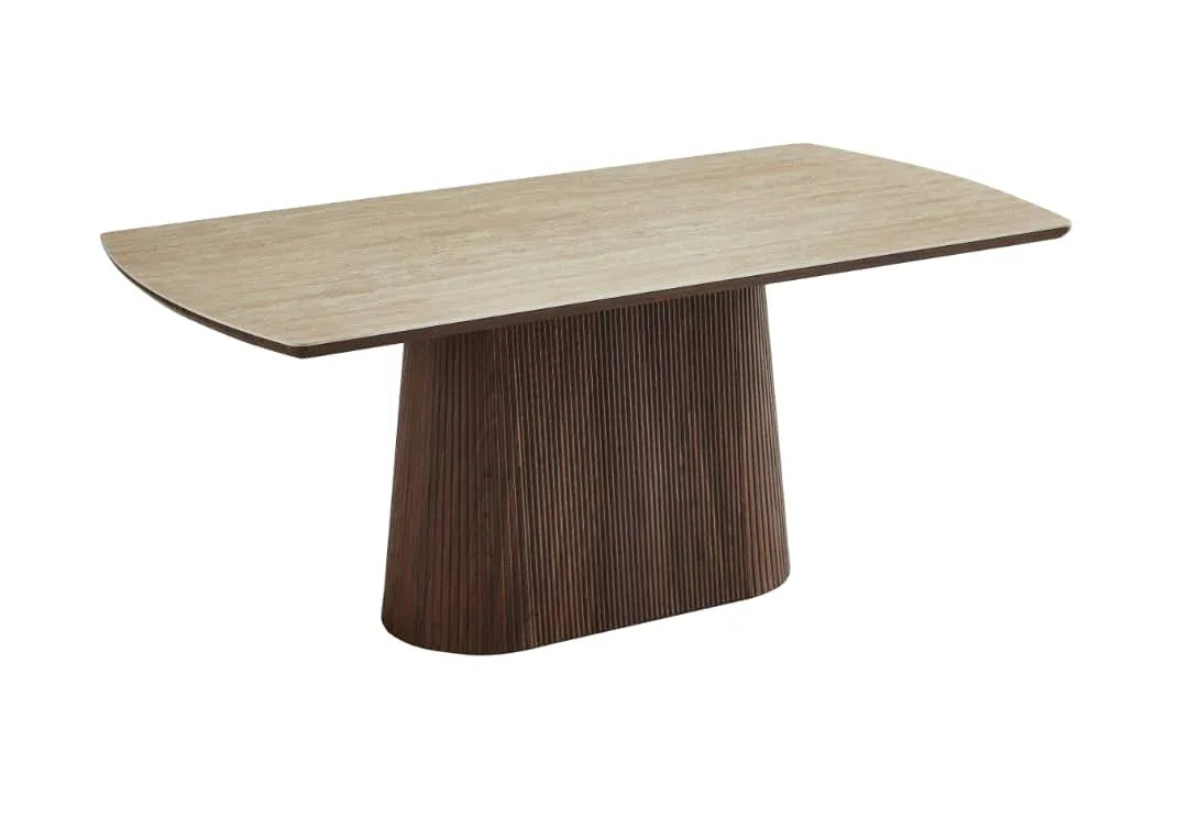 Terranova Sintered Stone 6 Seater Dining Set With Swivel Chair in Beige & Walnut Finish - HomeTown