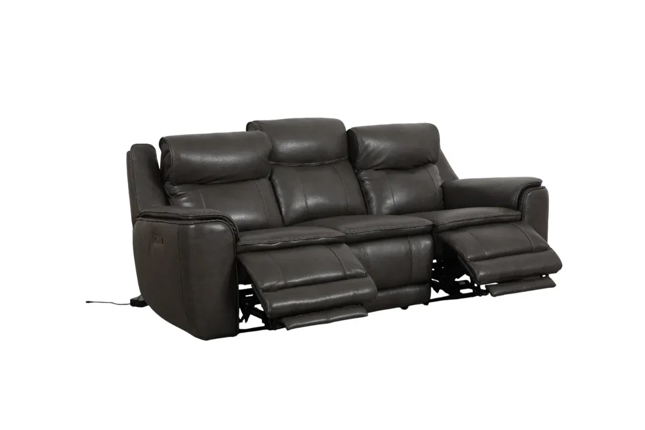 Nuvia Half Leather 3 Seater Triple Electric Zero Gravity Recliner in Grey Colour - HomeTown