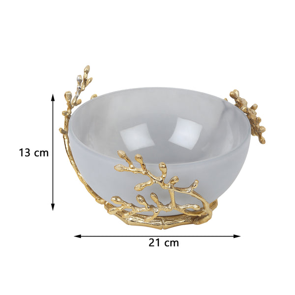 De Massion Vincent Glass Bowl in Grey & Gold dimensions