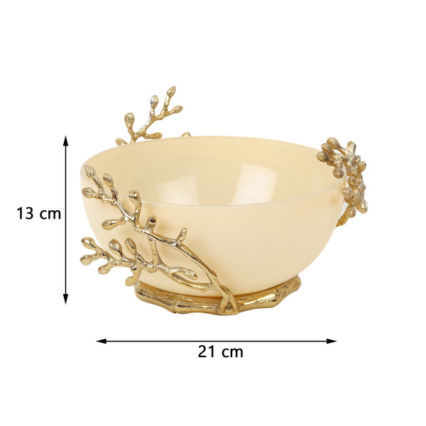 De Massion Vincent Glass Bowl in Cream & Gold dimensions