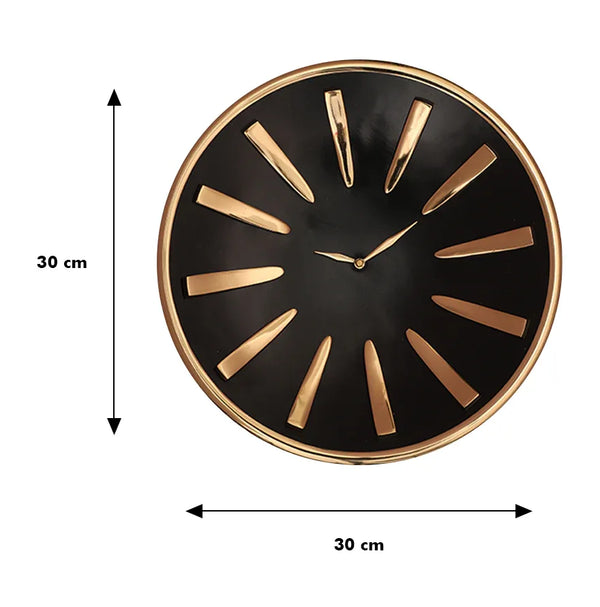 Bello Modern Wall Clock 30cm in Black Gold Colour dimensions