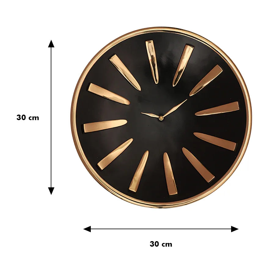 Bello Modern Wall Clock 30cm in Black Gold Colour - HomeTown