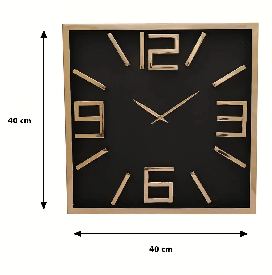 Bello Modern Square Wall Clock 40cm in Black Gold Colour - HomeTown