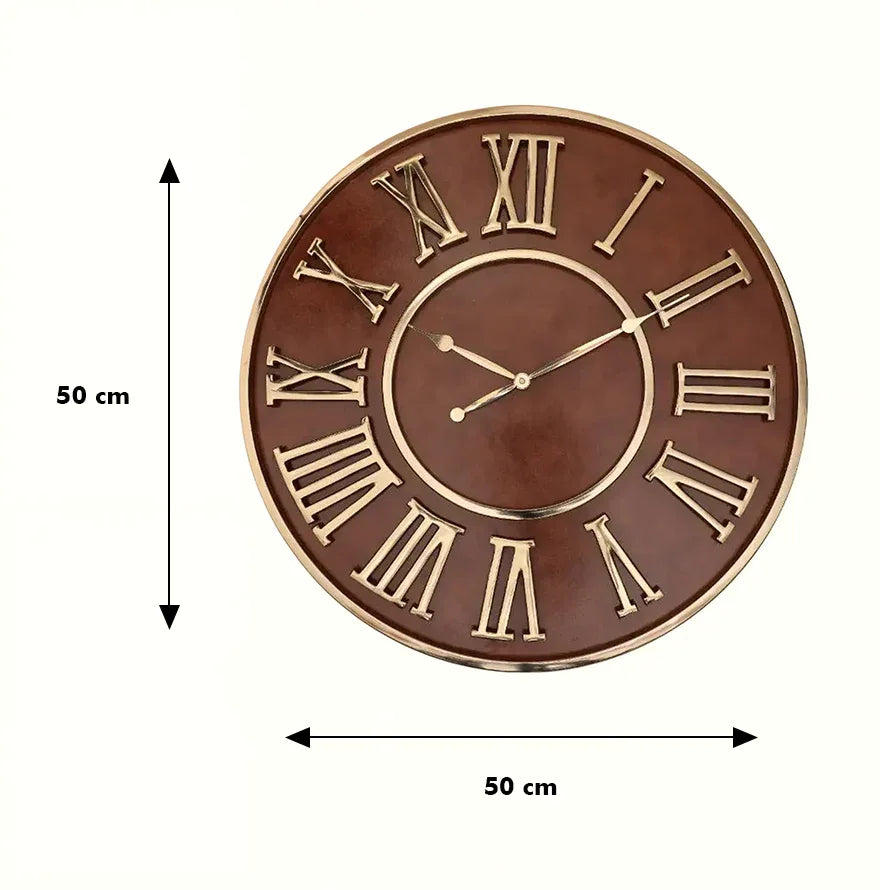 Bellow Roman Leather Wall Clock 50cm in Tan Gold Colour - HomeTown
