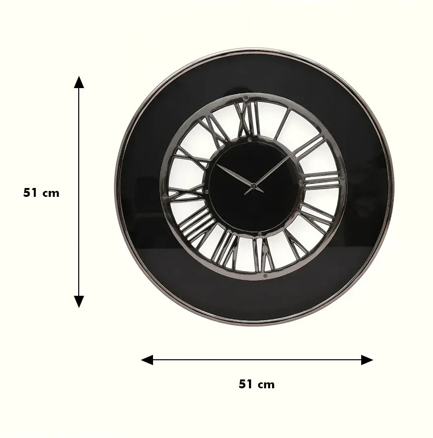 Bello Roman Wall Clock 51cm in Nickle Black Colour - HomeTown