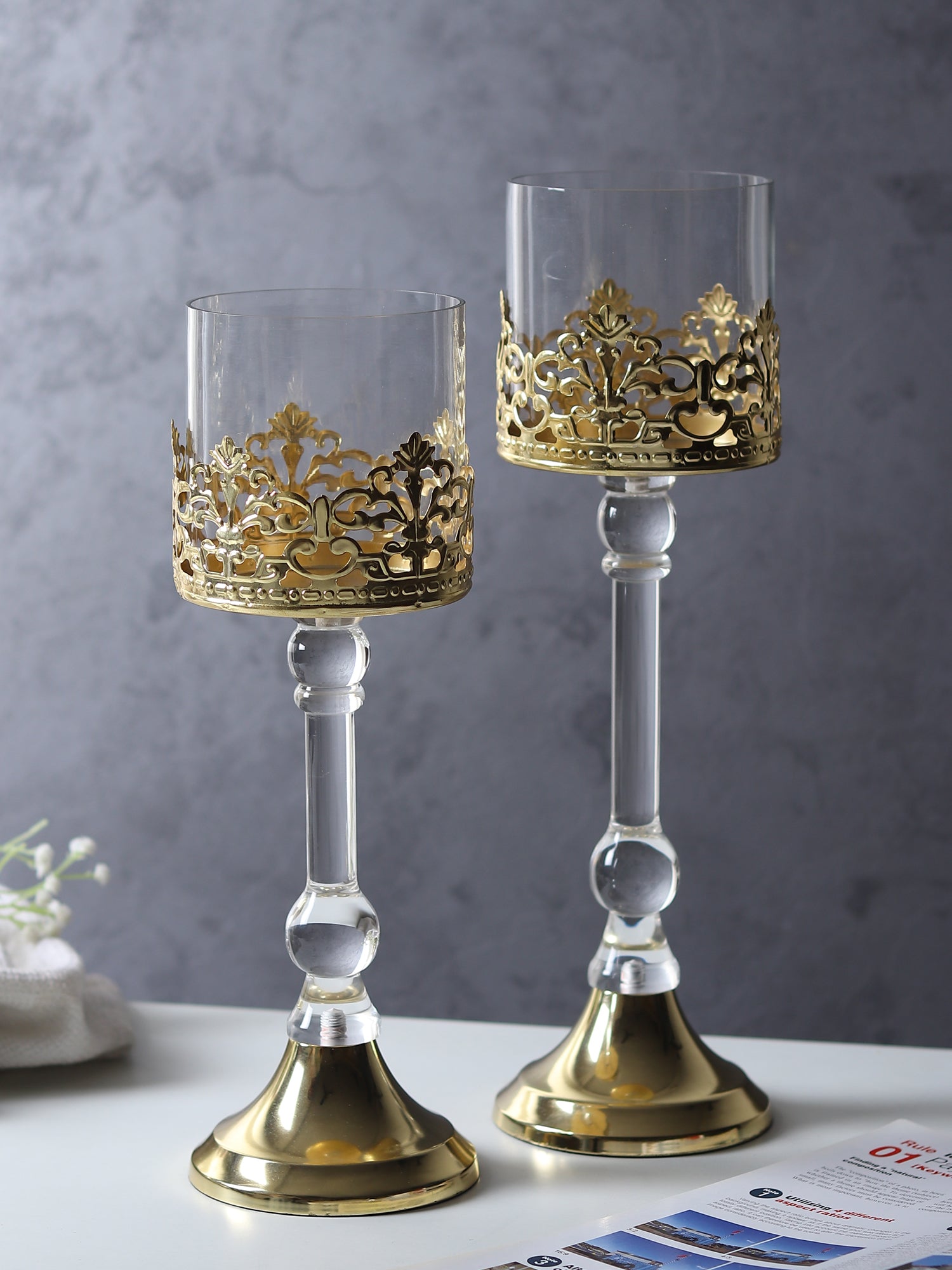 Aurum Crest Pillar Candle Holder Big