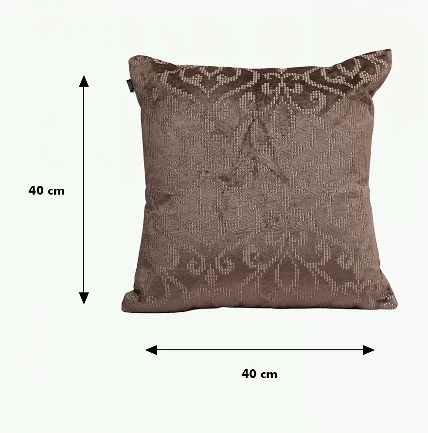 Plush Elegance Zari Embroidery Cushion Cover Toupe, 40X40cm By LIVING ESSENCE - HomeTown