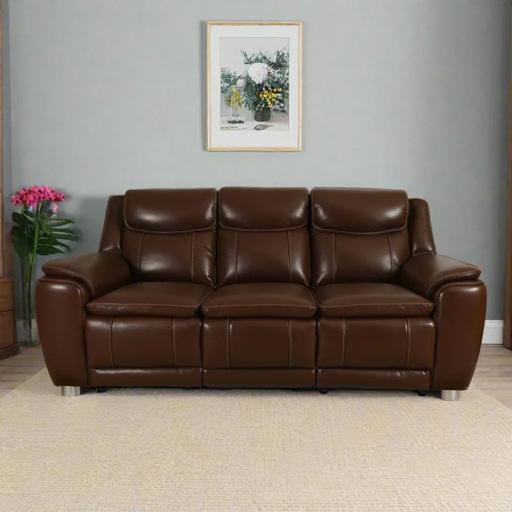 Nuvia Half Leather 3 Seater Triple Electric Zero Gravity Recliner in Grey Colour - HomeTown