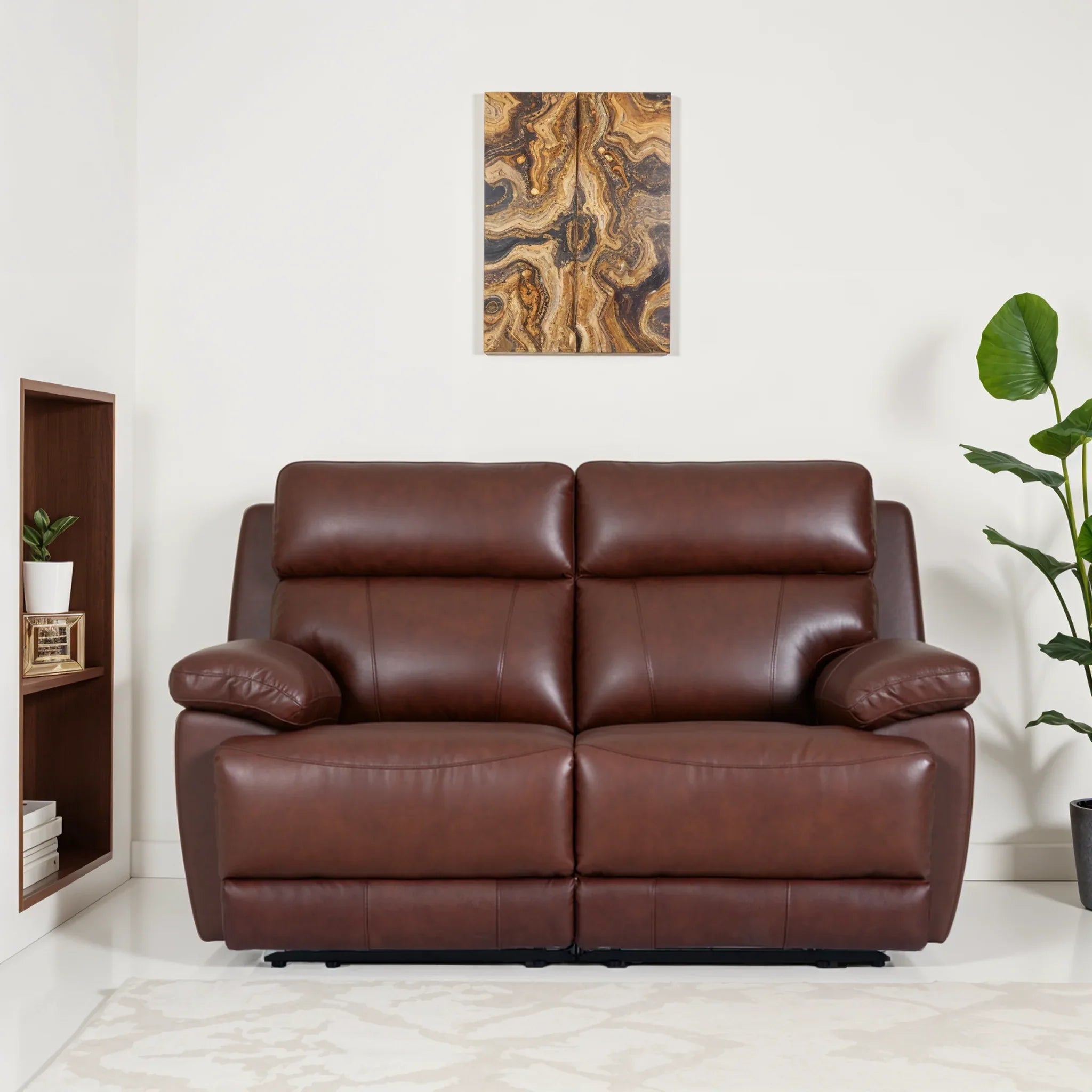 Calvio Half Leather 2 Seater Electric Recliner in Burgundy Colour - HomeTown