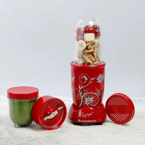 Sanjeev Kapoor Nutri Blend 22000 RPM Mixer Grinder & Blender Stainless steel Blades 2 Unbreakable Jars 400 W in Red Colour - HomeTown