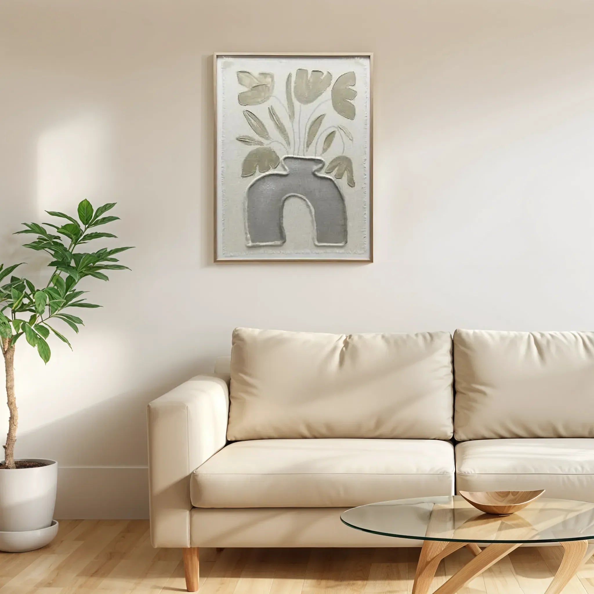 Ilsa Flower Vase Curve Art Canvas Linen Taupe 60x80cm - HomeTown