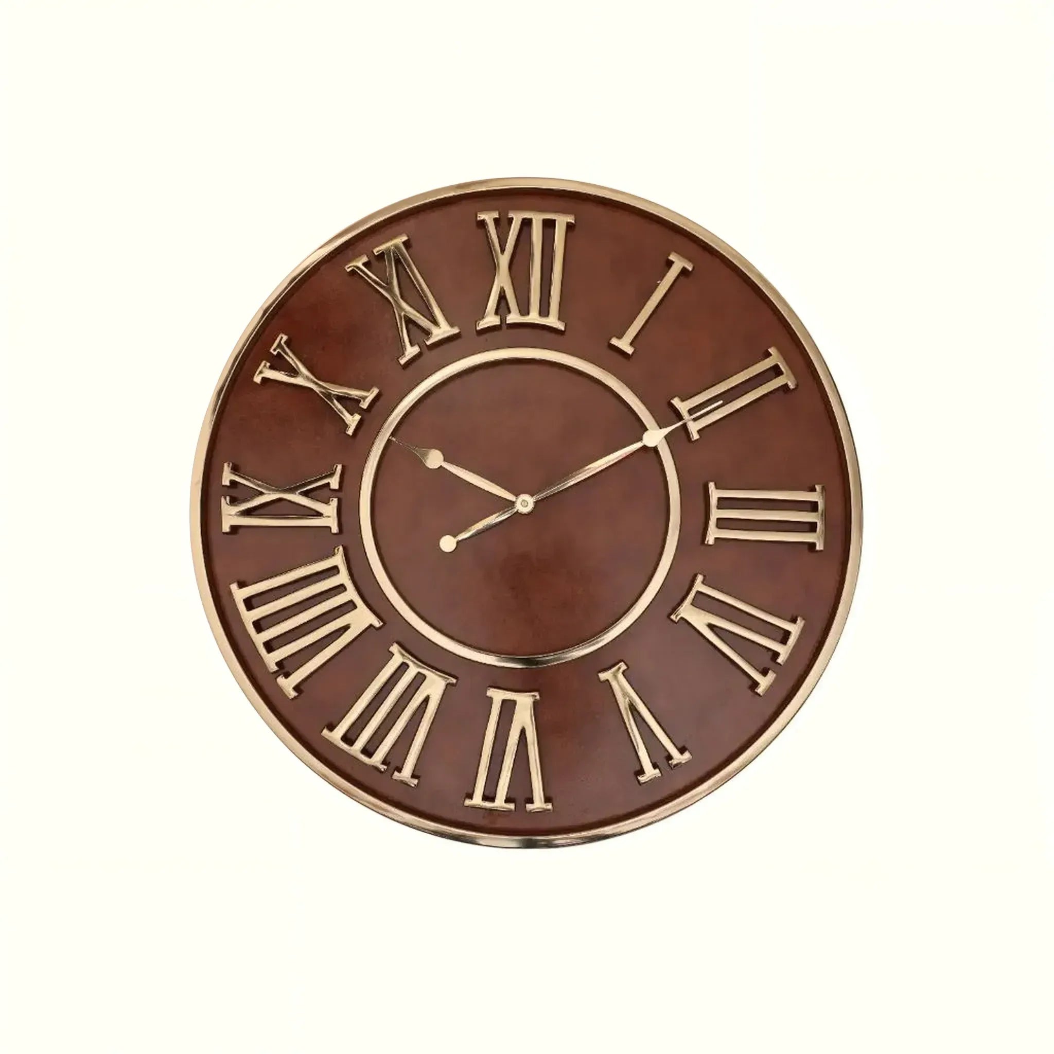 Bellow Roman Leather Wall Clock 50cm in Tan Gold Colour - HomeTown