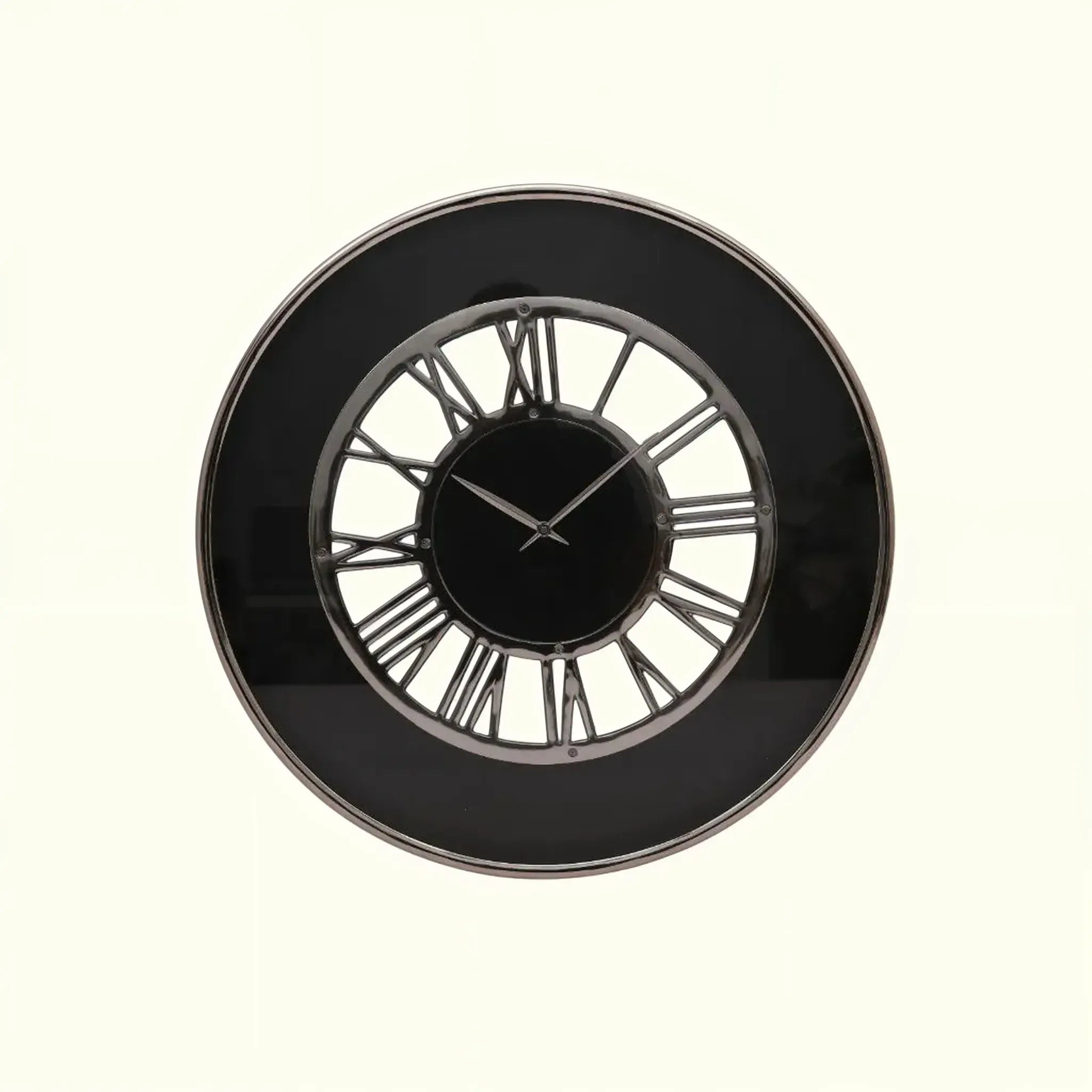 Bello Roman Wall Clock 51cm in Nickle Black Colour - HomeTown