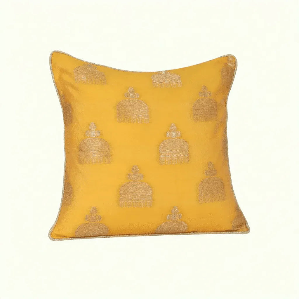 Festive Jhumka Jacquard Cushion Cover Yellow, 40X40cm By LIVING ESSENCE - HomeTown
