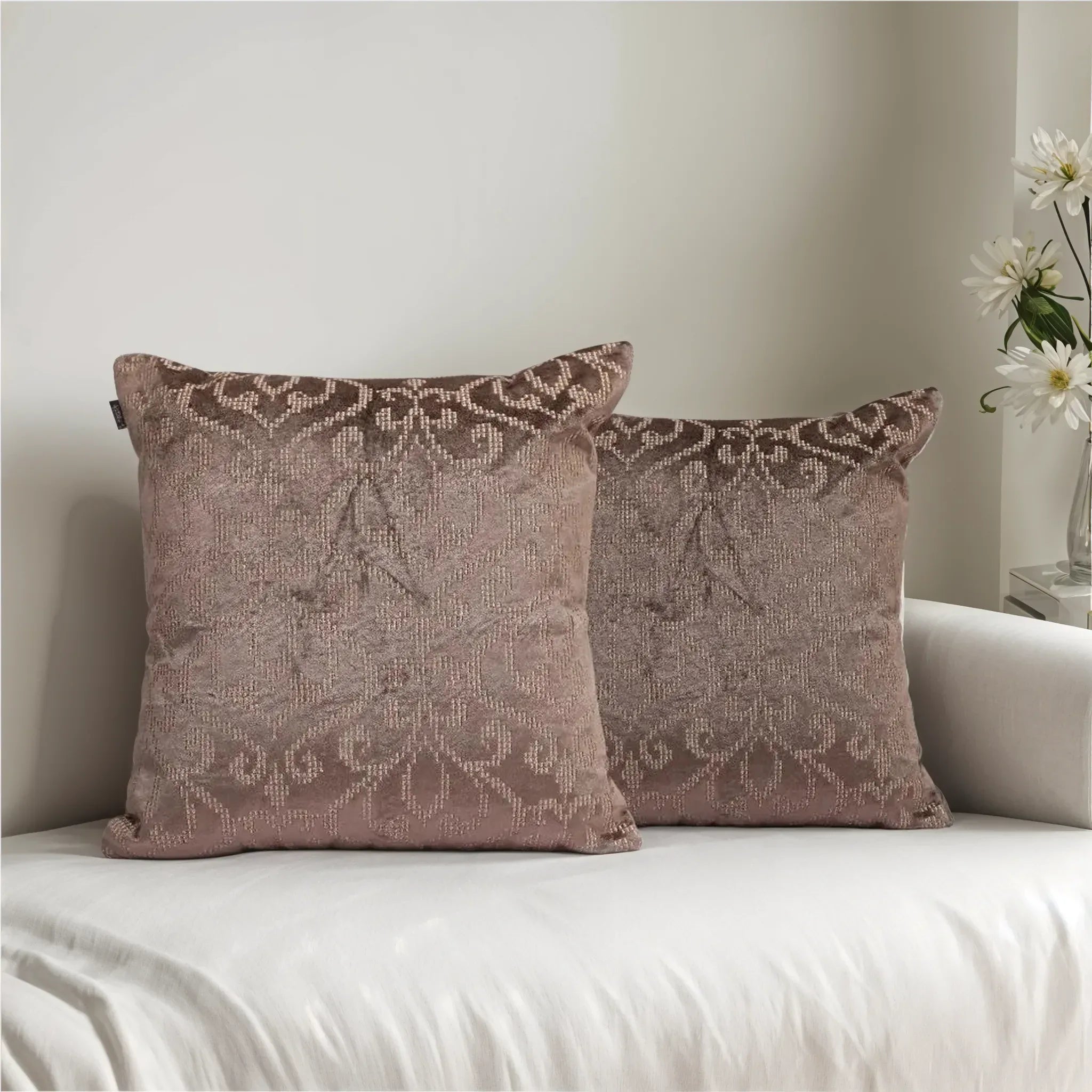 Plush Elegance Zari Embroidery Cushion Cover Toupe, 40X40cm By LIVING ESSENCE - HomeTown