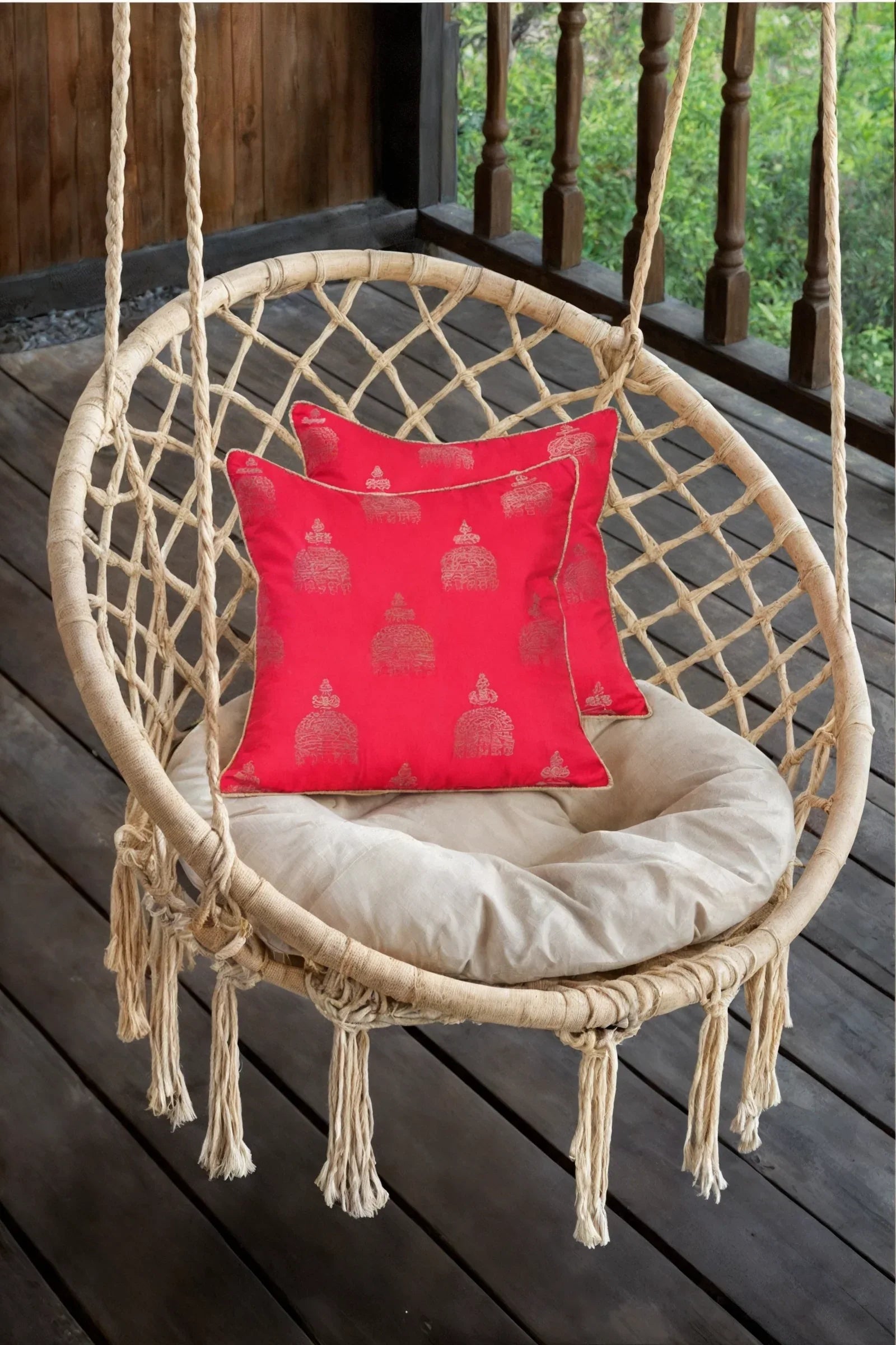 Festive Jhumka Jacquard Cushion Cover Pink, 40X40cm By LIVING ESSENCE - HomeTown