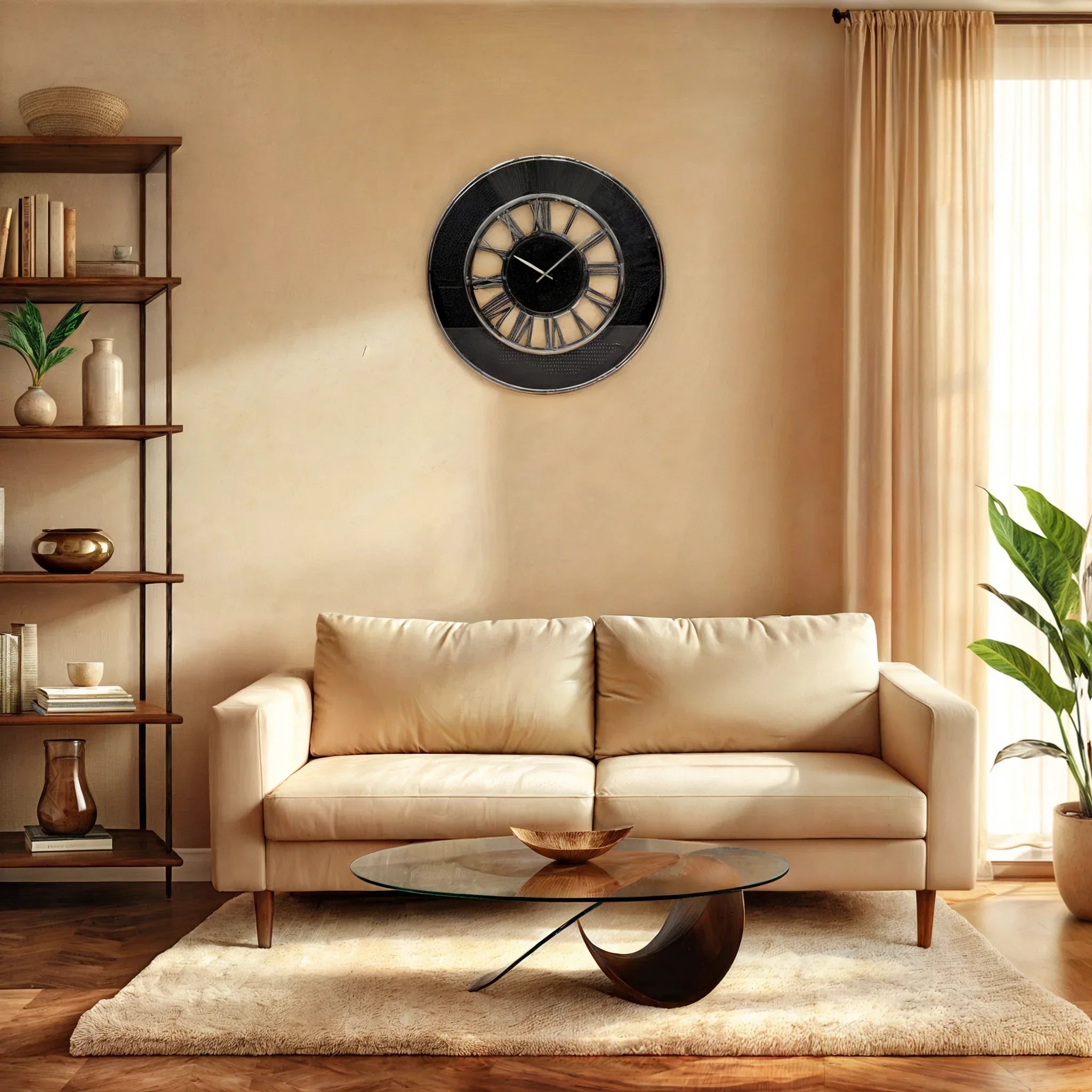 Bello Roman Wall Clock 51cm in Nickle Black Colour - HomeTown