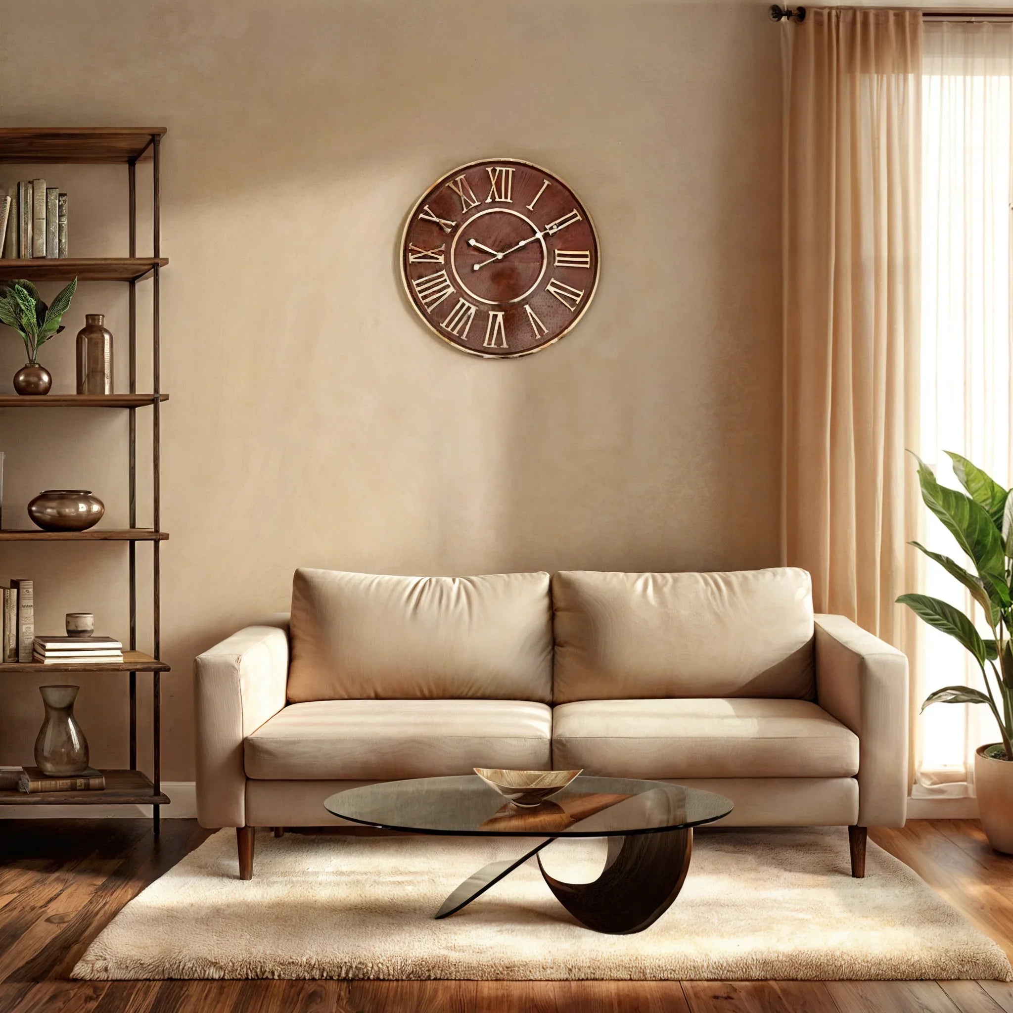 Bellow Roman Leather Wall Clock 50cm in Tan Gold Colour - HomeTown