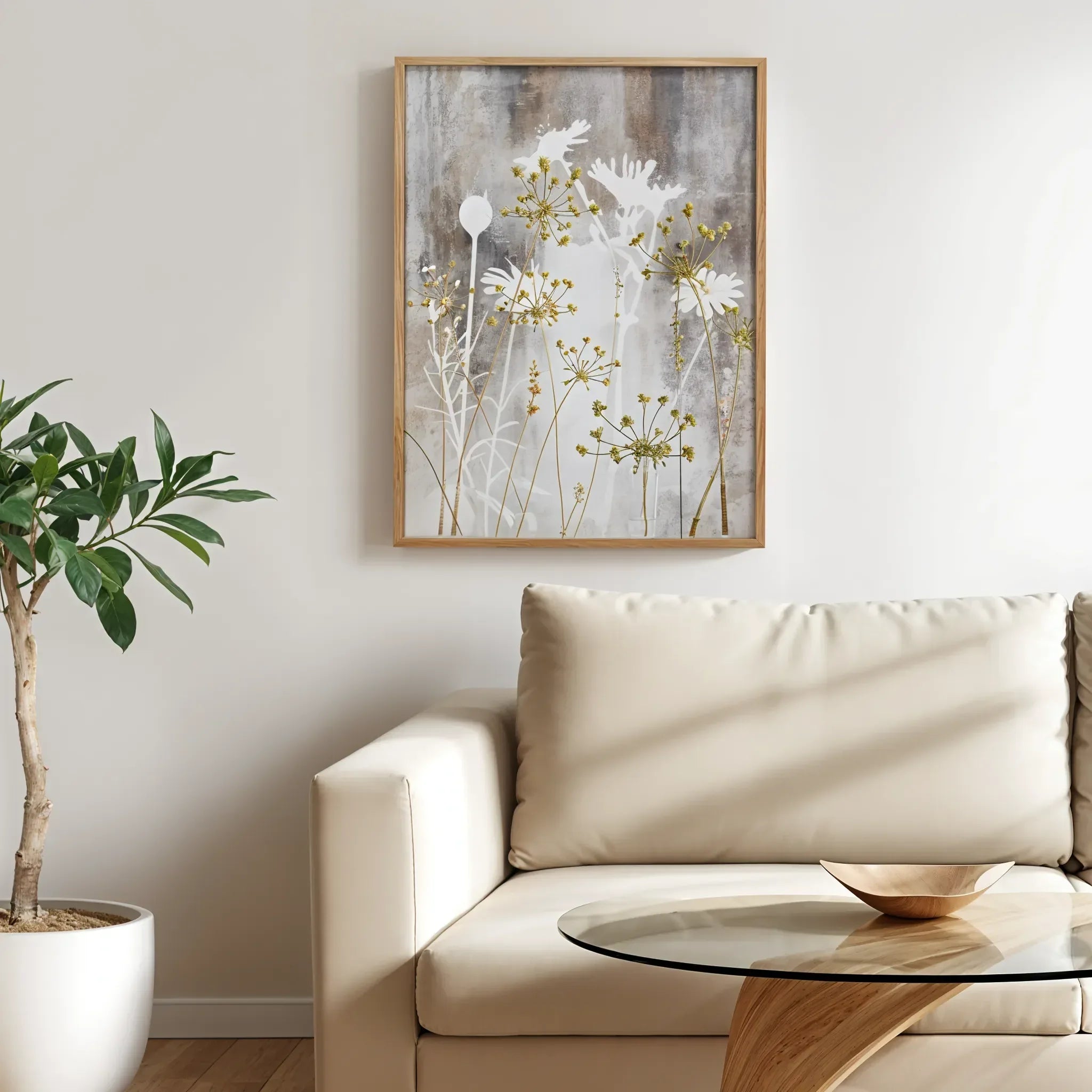 Ilsa Flowers Watercolour Art Canvas Painting Gold Beige 45x60cm - HomeTown