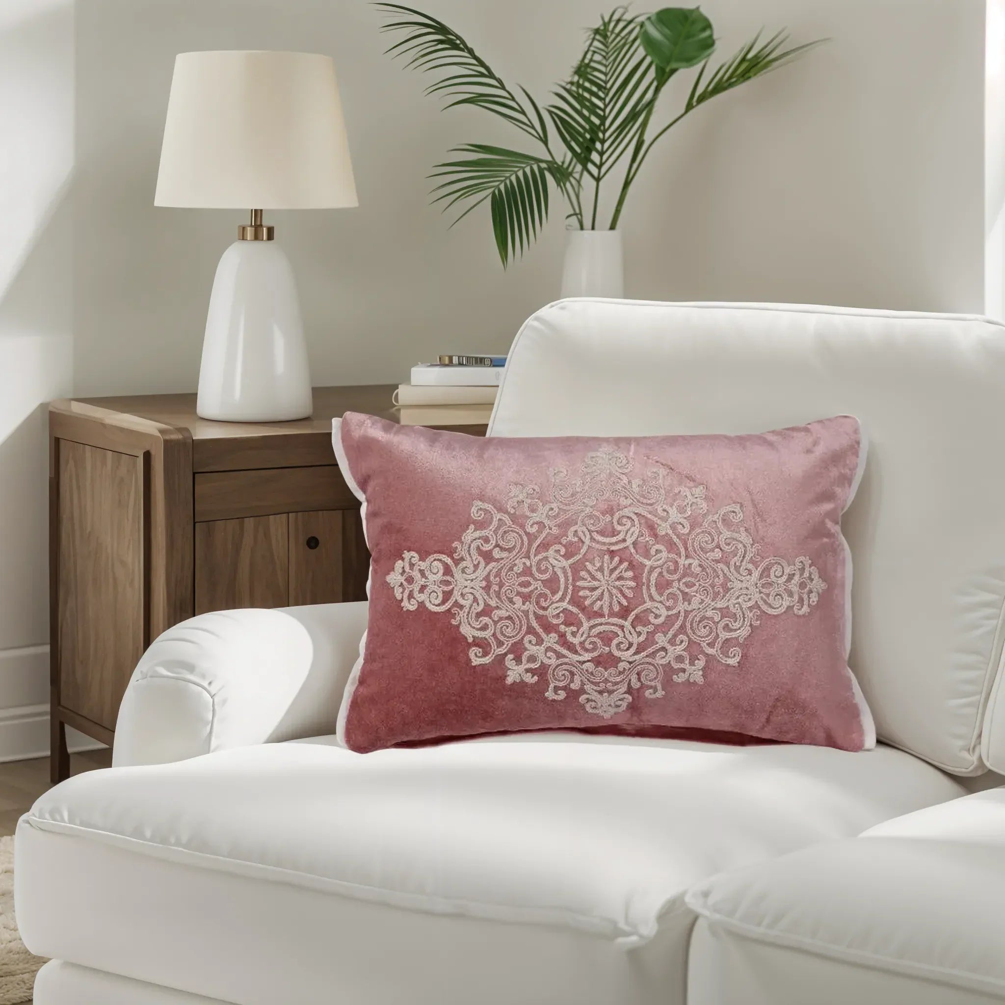 Plush Elegance Embroidered Cushion Cover Pink, 30X45cm By LIVING ESSENCE - HomeTown