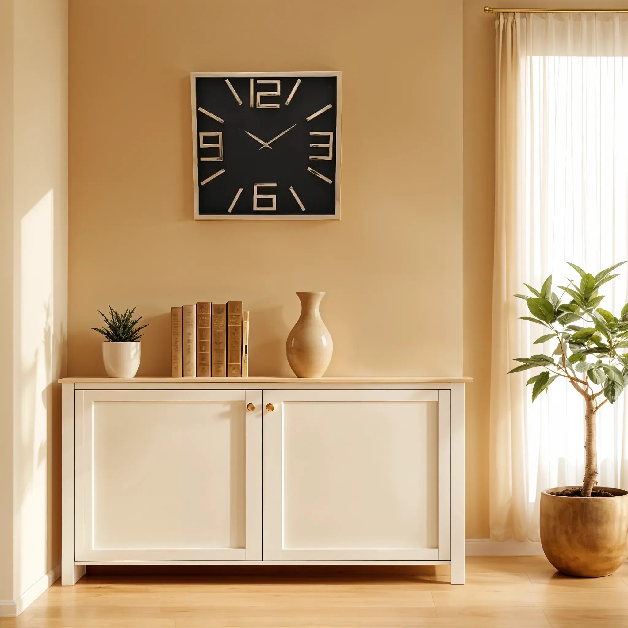 Bello Modern Square Wall Clock 40cm in Black Gold Colour - HomeTown