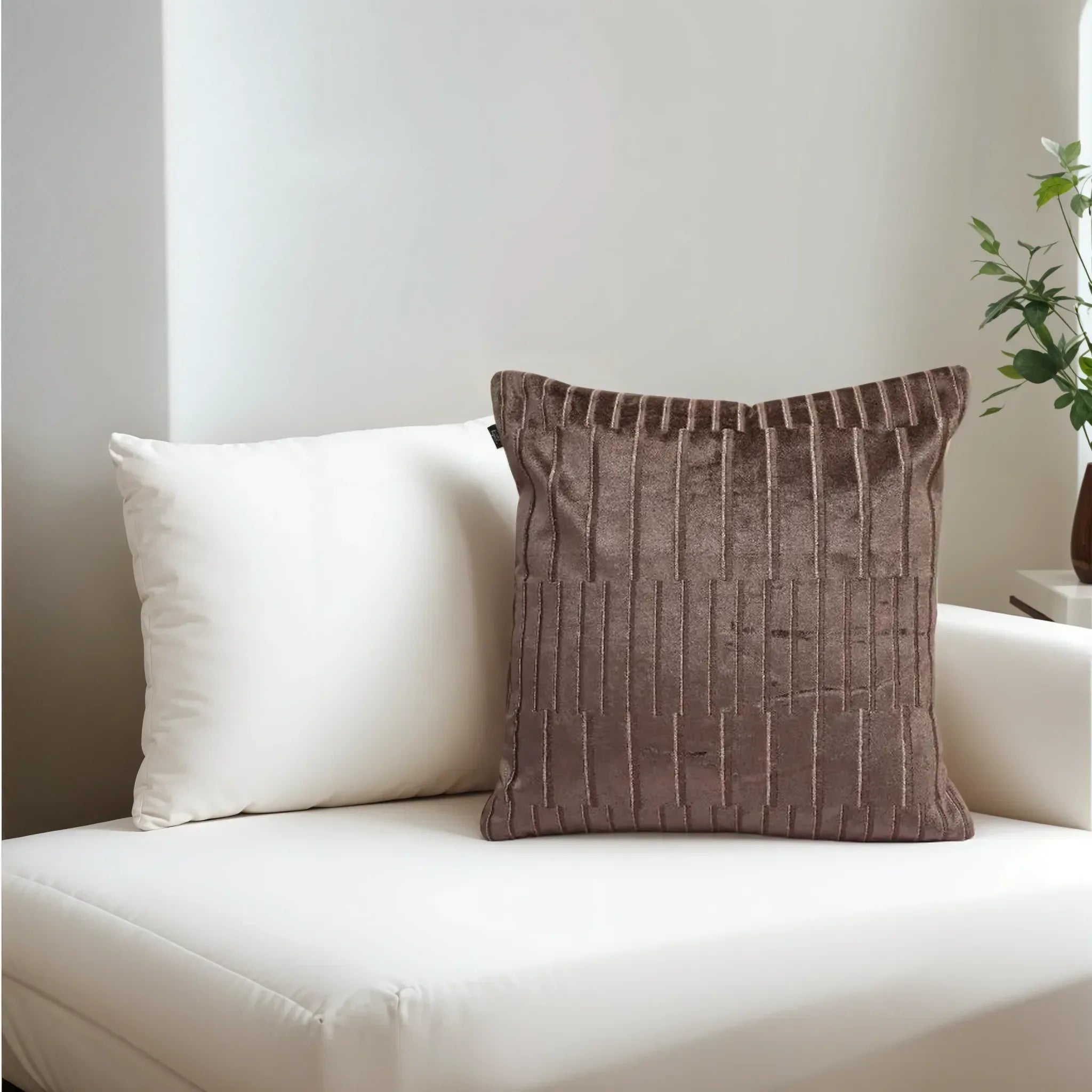 Plush Elegance Geometric Zari Embroidery Cushion Cover Toupe, 40X40cm By LIVING ESSENCE - HomeTown
