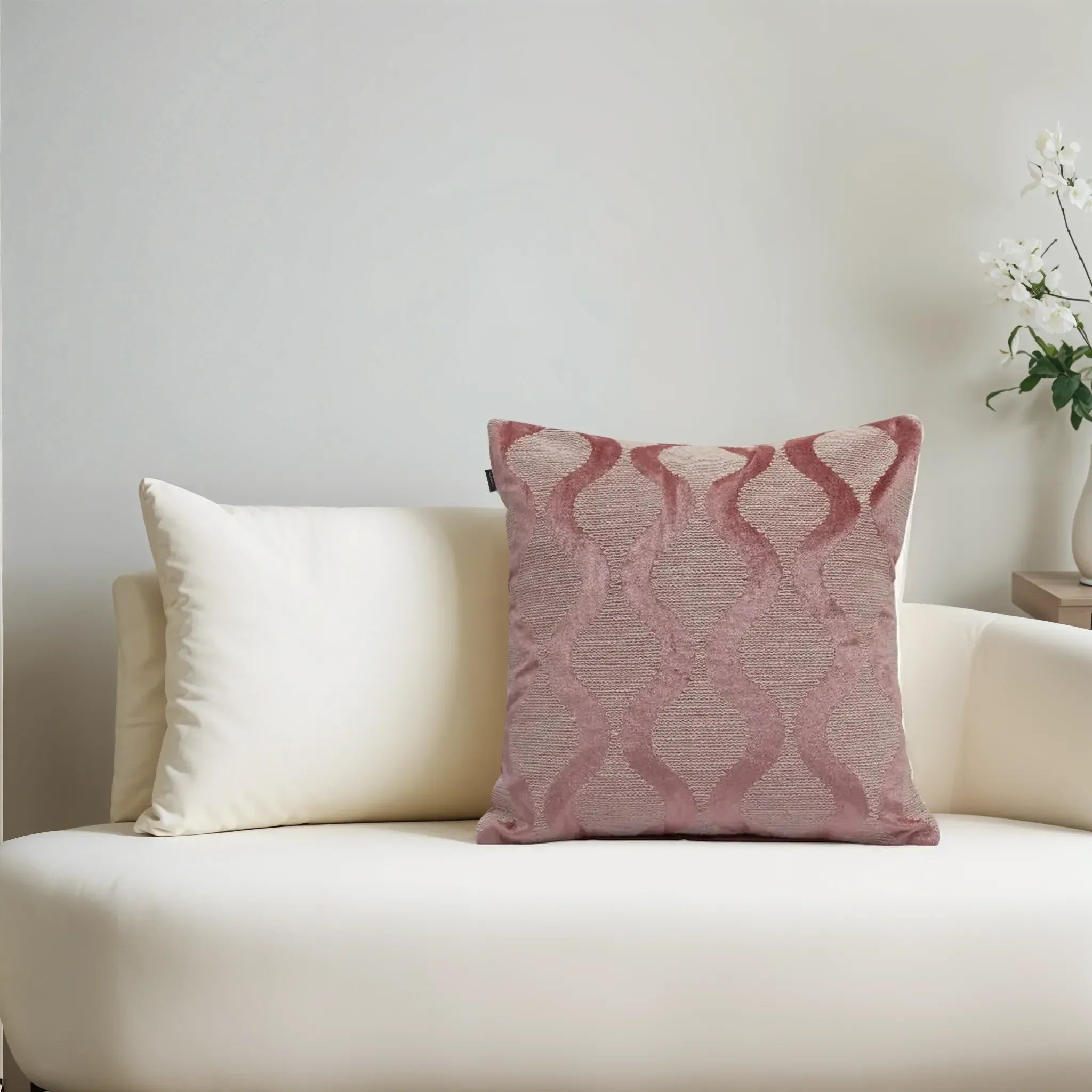 Plush Elegance Curvy Pattern Embroidery Cushion Cover Pink, 40X40cm By LIVING ESSENCE - HomeTown