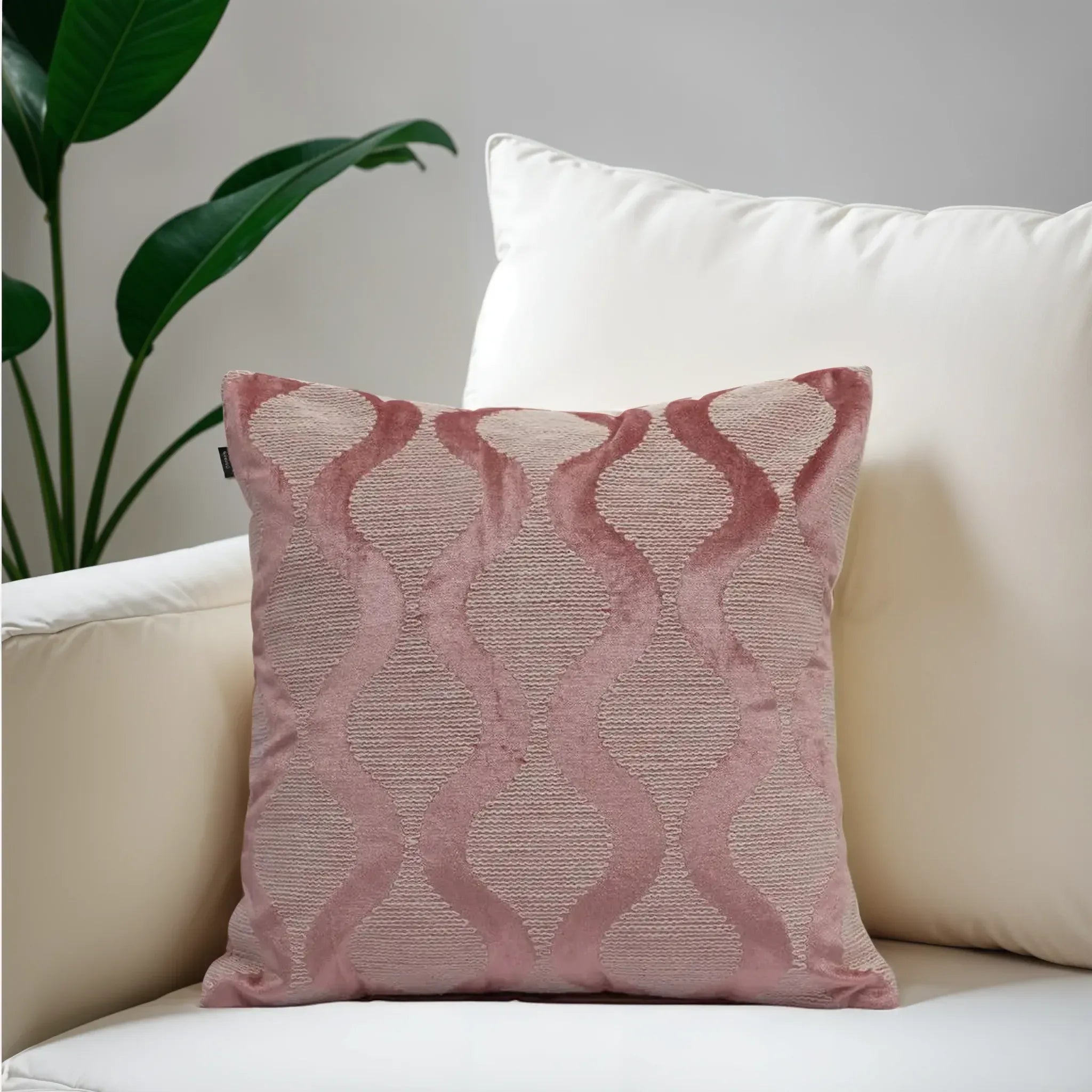 Plush Elegance Curvy Pattern Embroidery Cushion Cover Pink, 40X40cm By LIVING ESSENCE - HomeTown