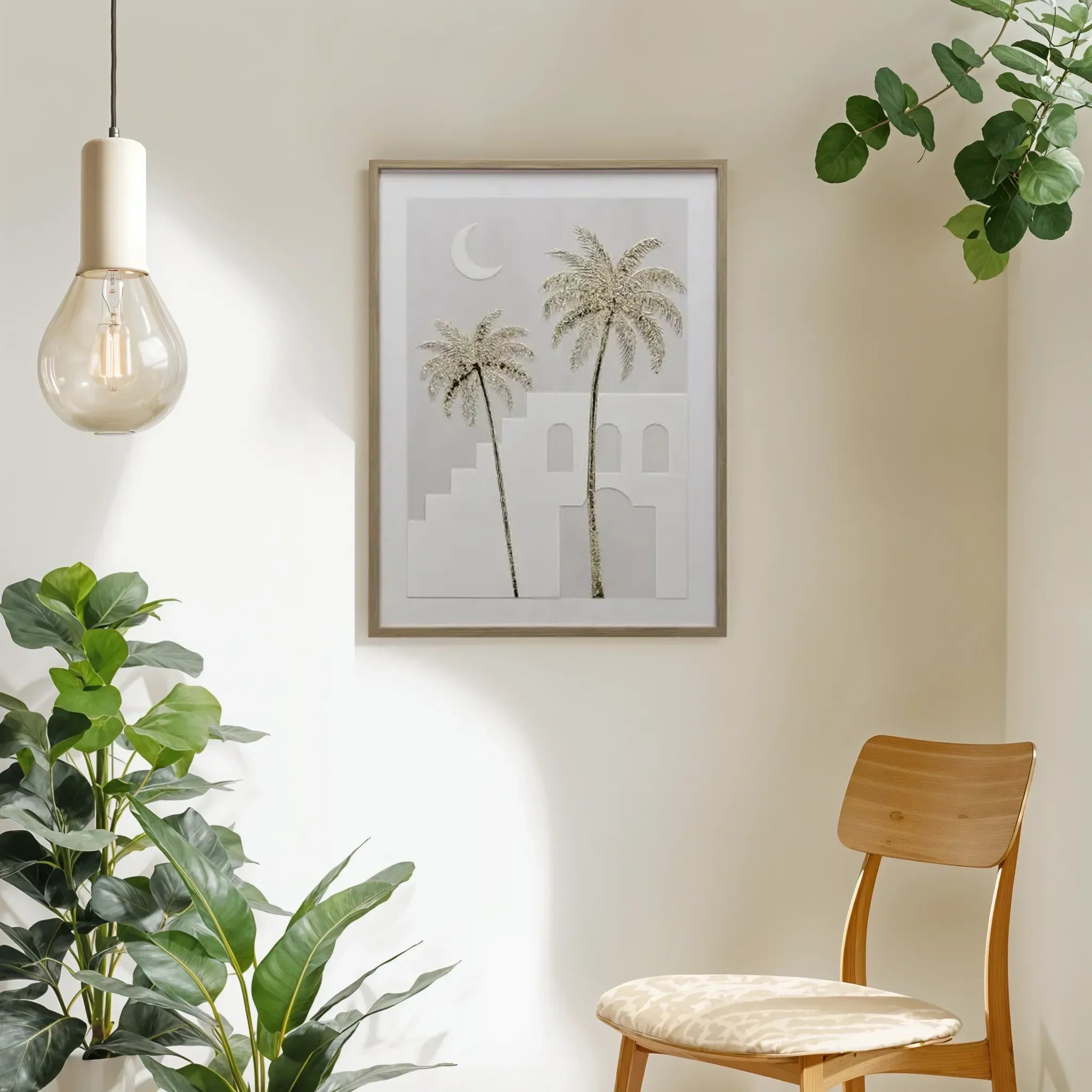 Ilsa Palm Moon Art Canvas Painting Beige 45x60cm - HomeTown