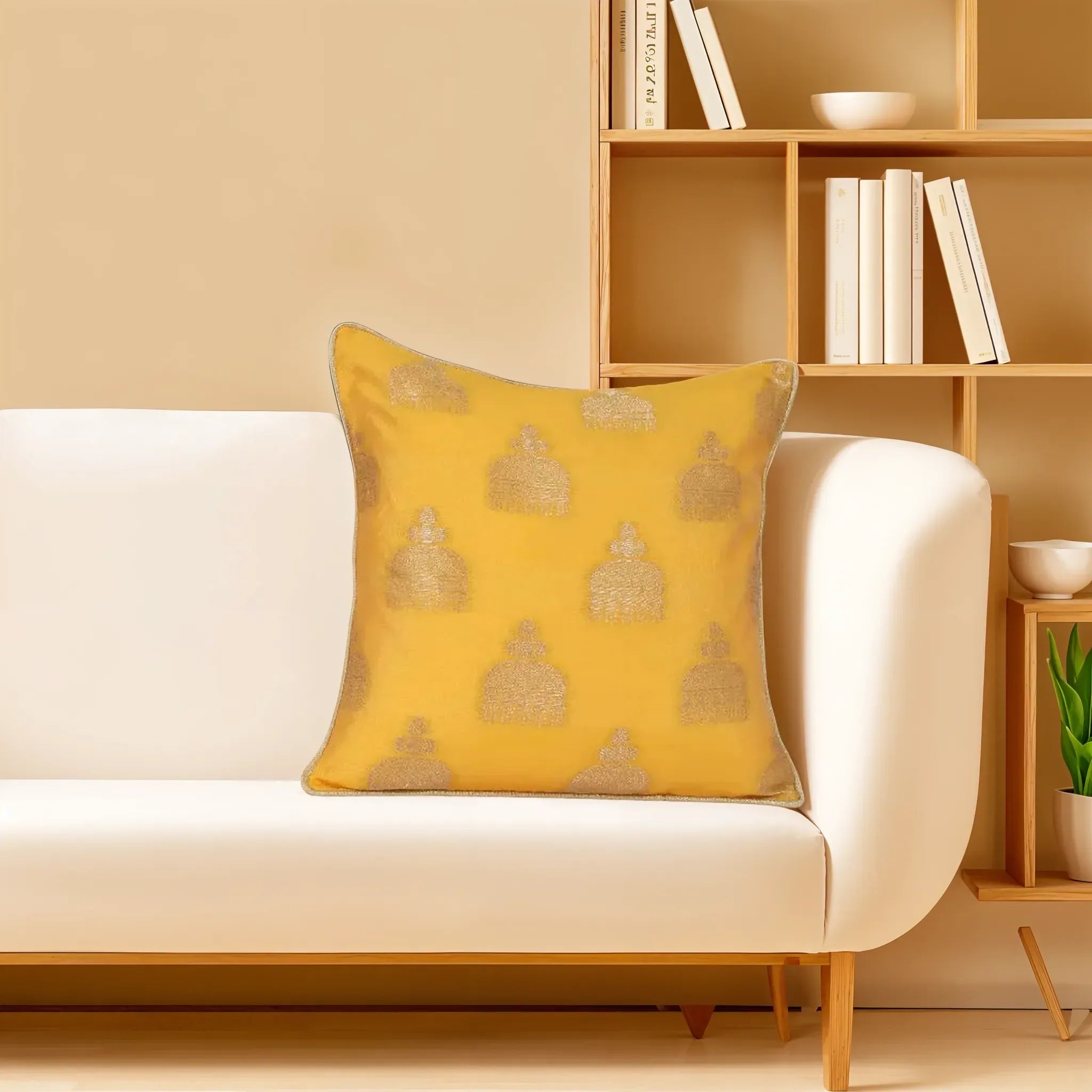 Festive Jhumka Jacquard Cushion Cover Yellow, 40X40cm By LIVING ESSENCE - HomeTown